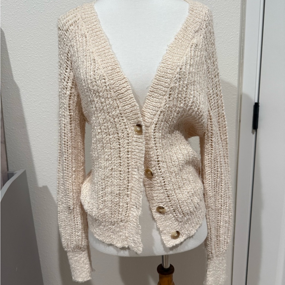 Blu Pepper Cream Cable Knit Cardigan Sweater